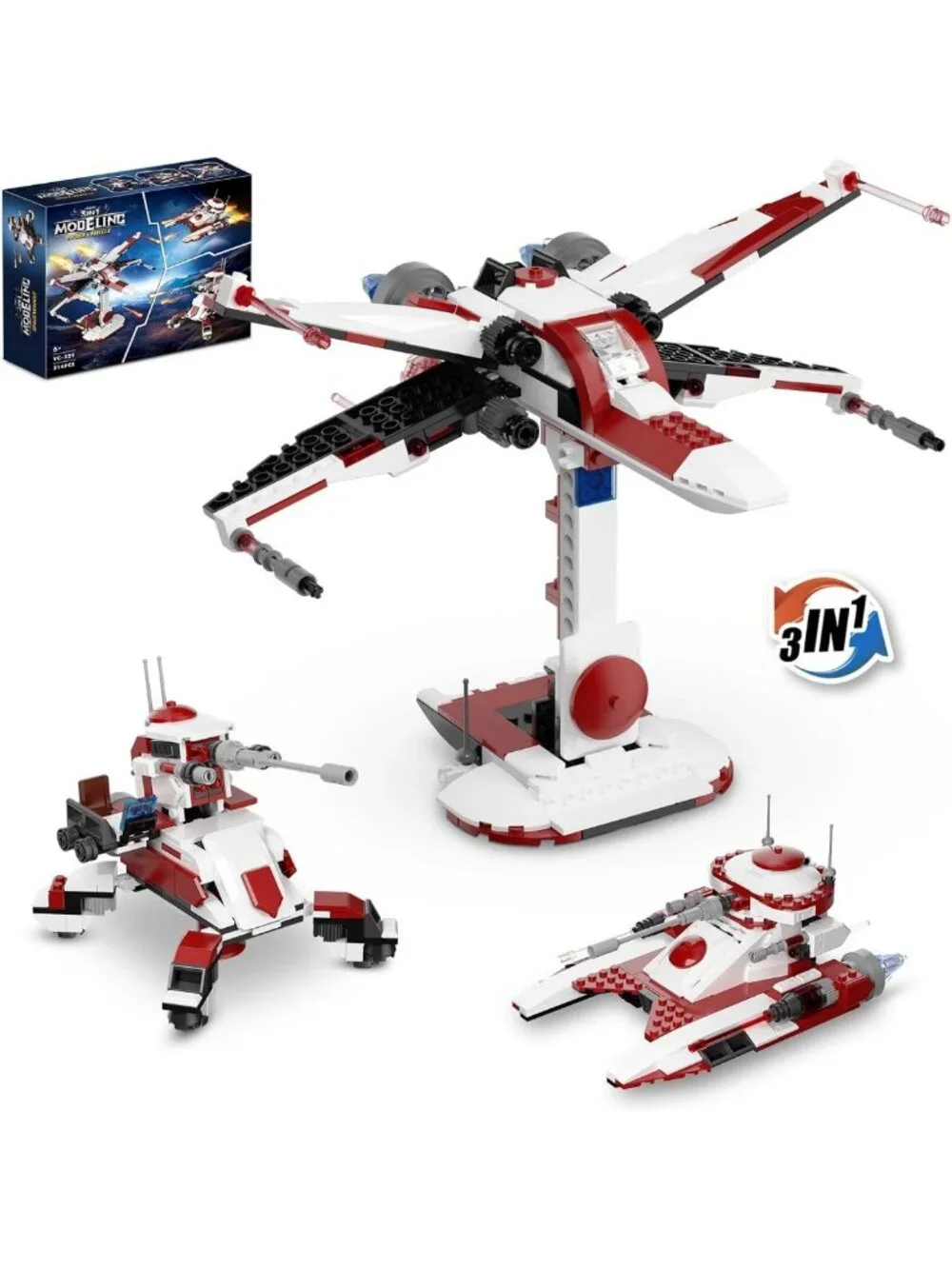 3-in-1 Space Vehicle Building Set - Fighter, Battle Tank & Cannon Toy for Kids